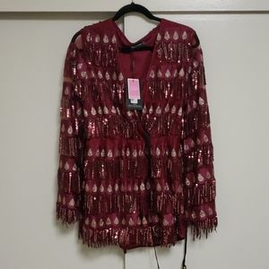 Pretty Little Things: Burgandy Sewin fringe romper